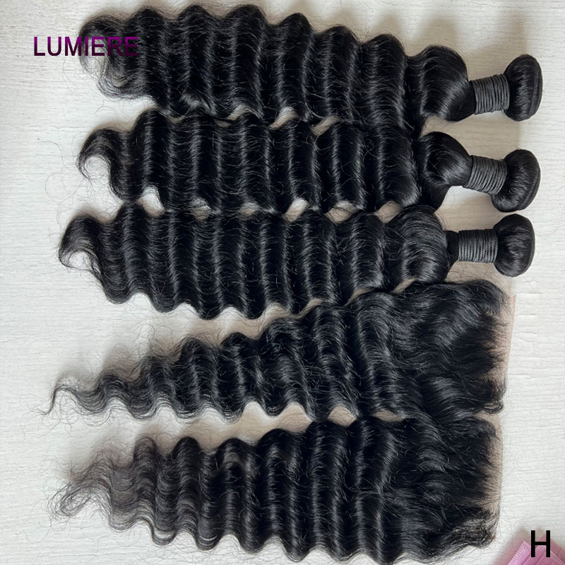Deep Wave 3 Bundles With Closure - Extensiones de Cabello Humano Virgen de