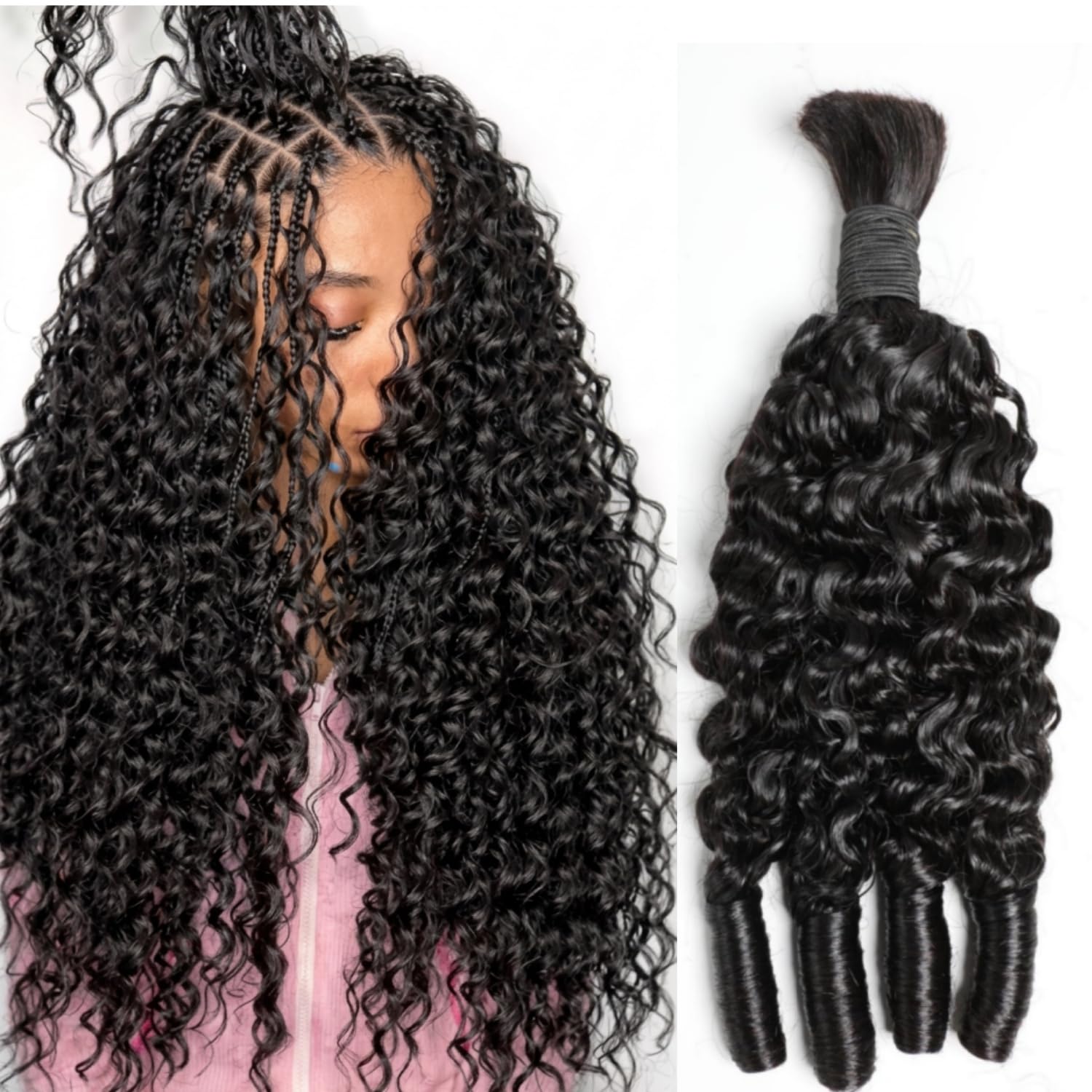 Water Wave Bulk Human Hair For Braiding - Cabello Humano para Trenzas Boho, Paquetes