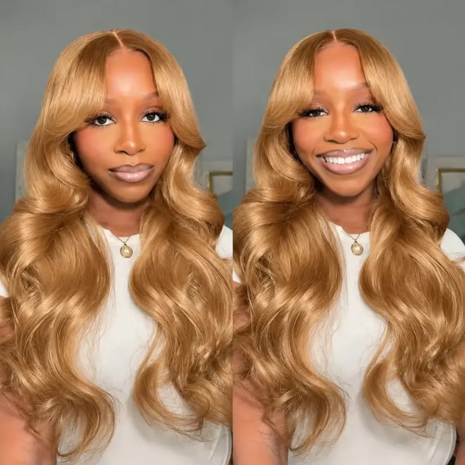 Hd Lace Frontal Wig Human Hair Pre Plucked - Peluca rubia miel con ondas naturales,