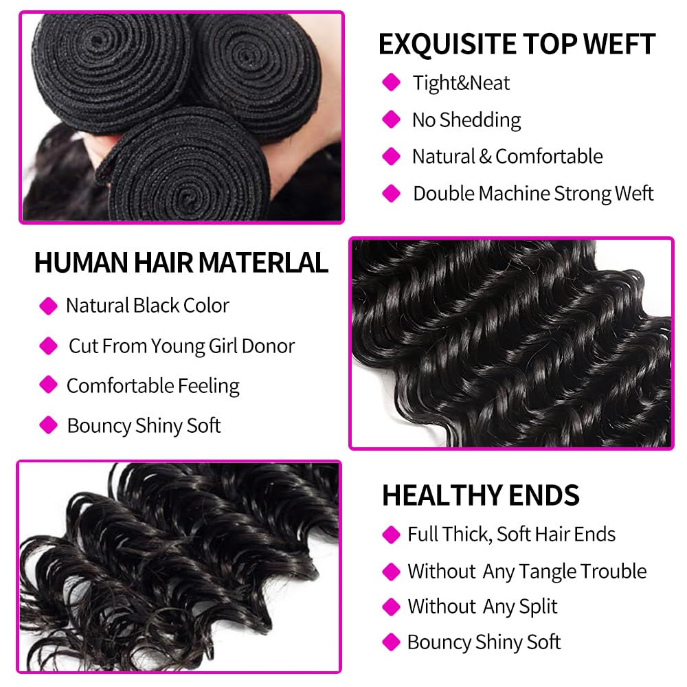 Paquetes de Cabello Humano Ond - Deep Wave 3 Bundles With Closure reseña y precio