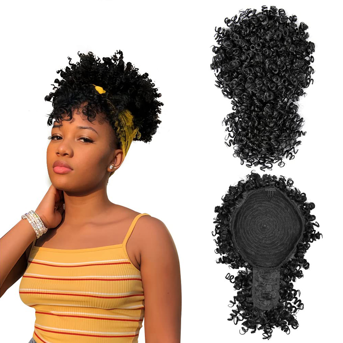 Afro Puff-coleta sintética con - Drawstring Afro Curly Puff Ponytail reseña y precio